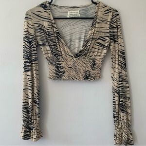 Urban Outfitters Black and Tan Animal Print Crop Top